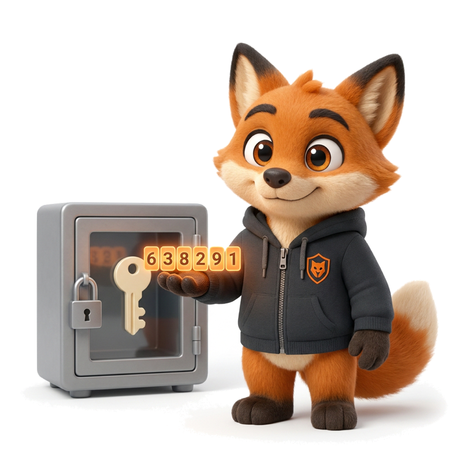 Scout the fox keeping 2FA codes locked in a separate safe, apart from passwords